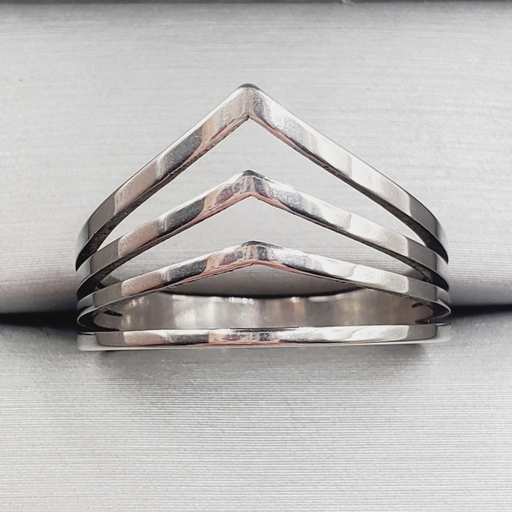 Modern Chevron Silver Stack Ring - image 1